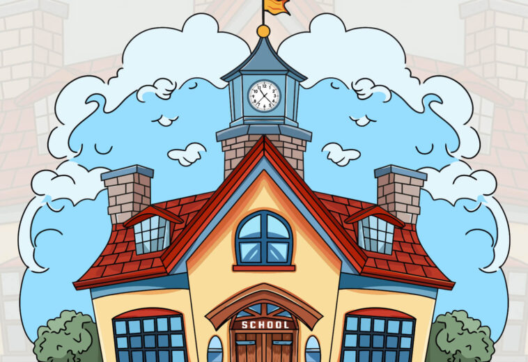 Hand Drawn Custom School Building Vector Illustration