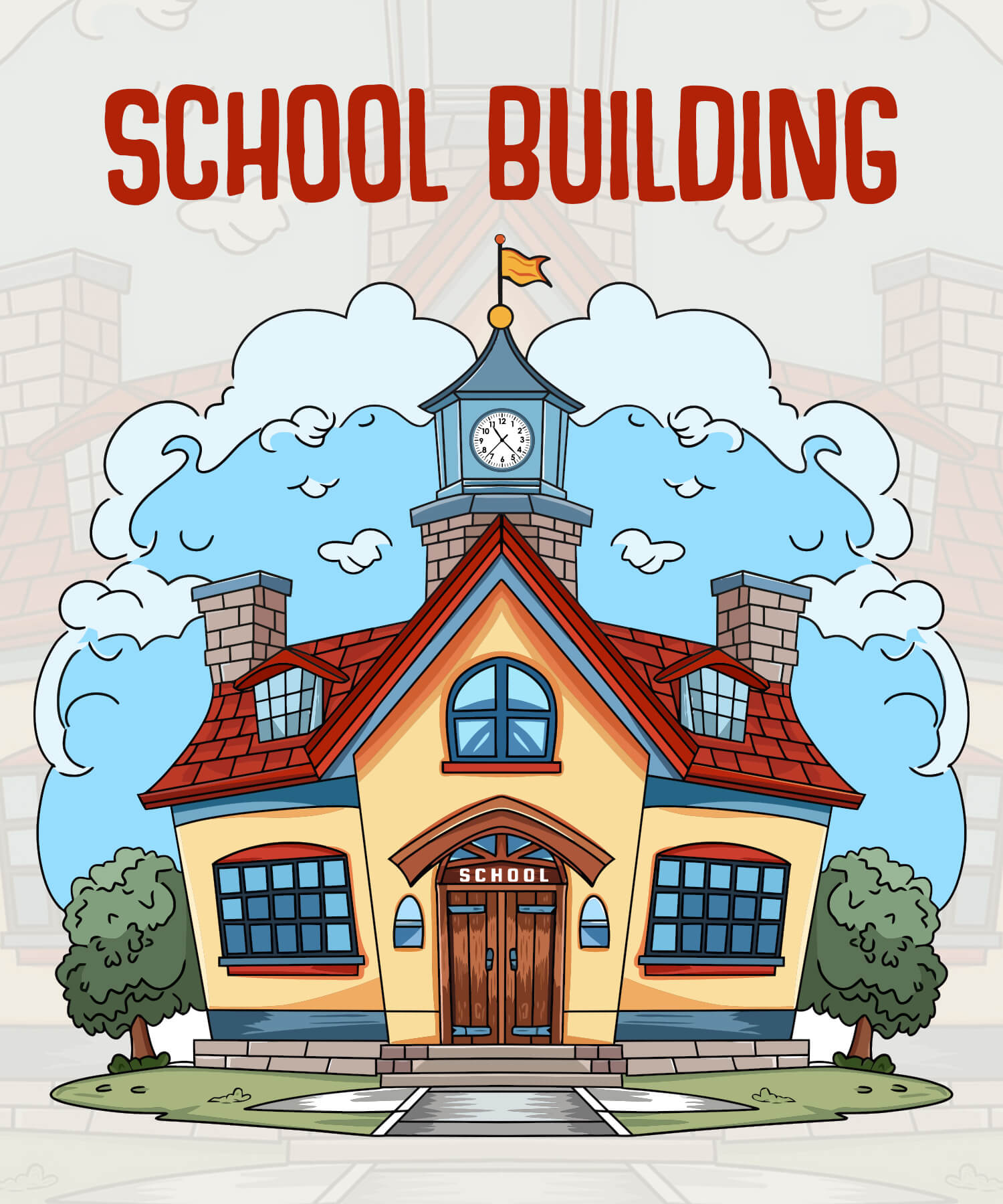 Hand Drawn Custom School Building Vector Illustration