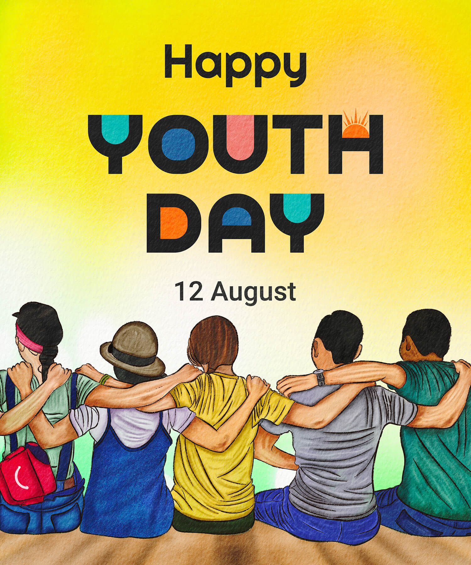 Hand Drawn Watercolor Illustration of International Youth Day 12th August