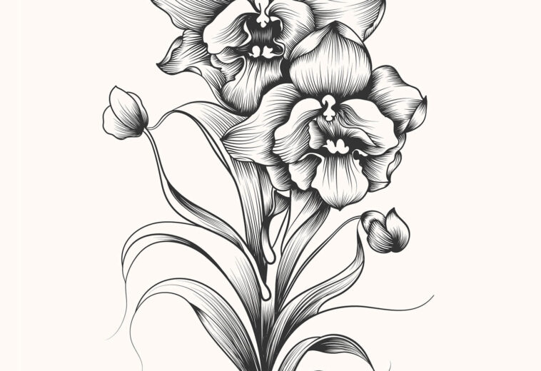 Hand Drawn Orchid Flower Highly Detailed Vector Drawing