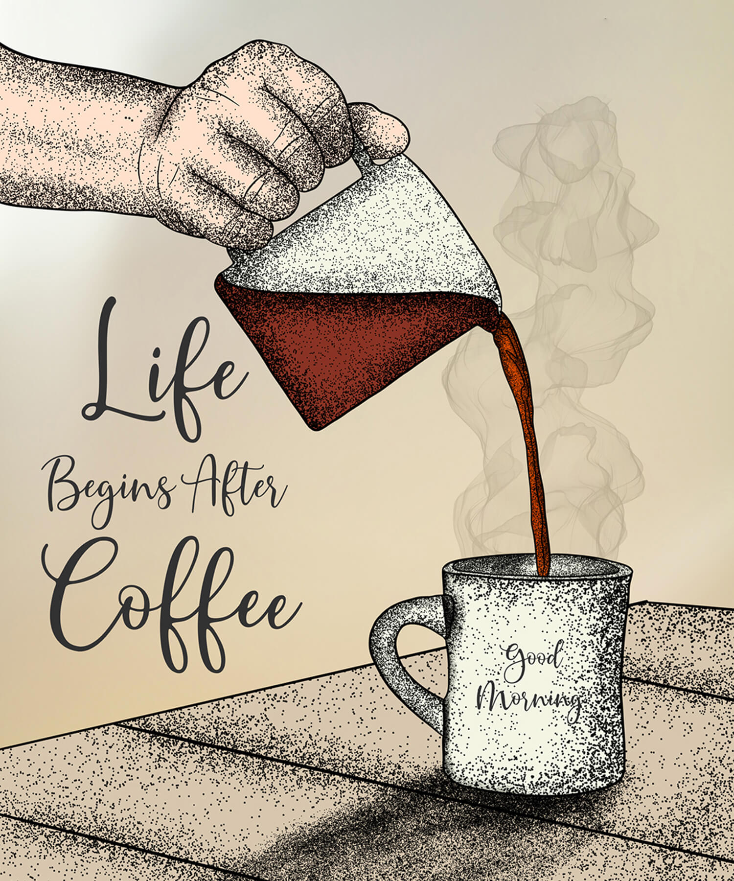 Life Begins After Coffee – Stippling Art