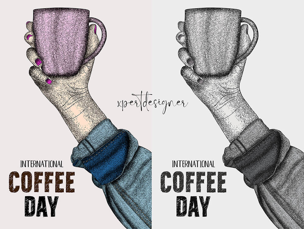 Hand Drawn Stippling Art for Coffee Day