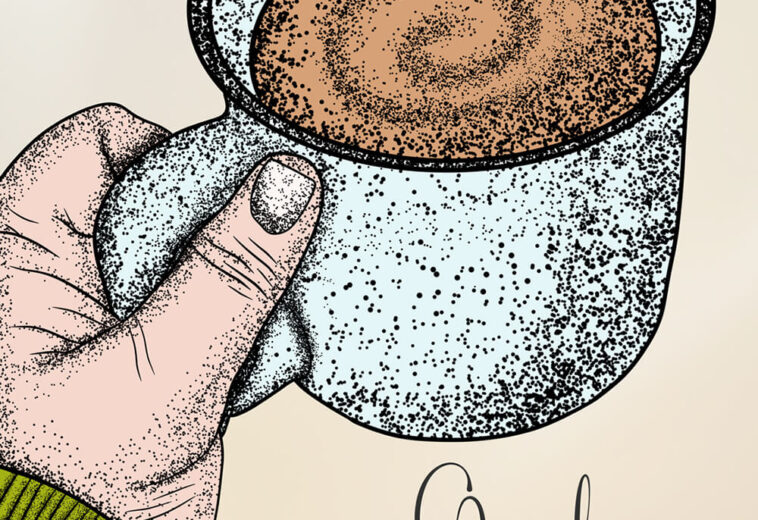 Hand Drawn Coffee Cup in Hand Stippling Art