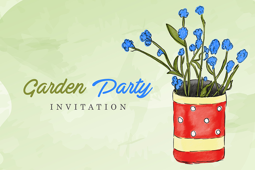 Hand Drawn Watercolor Garden Party Invitation Card Template