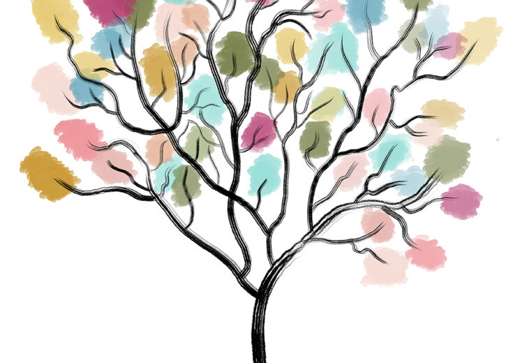 Hand Drawn Colorful Tree Concept Illustration