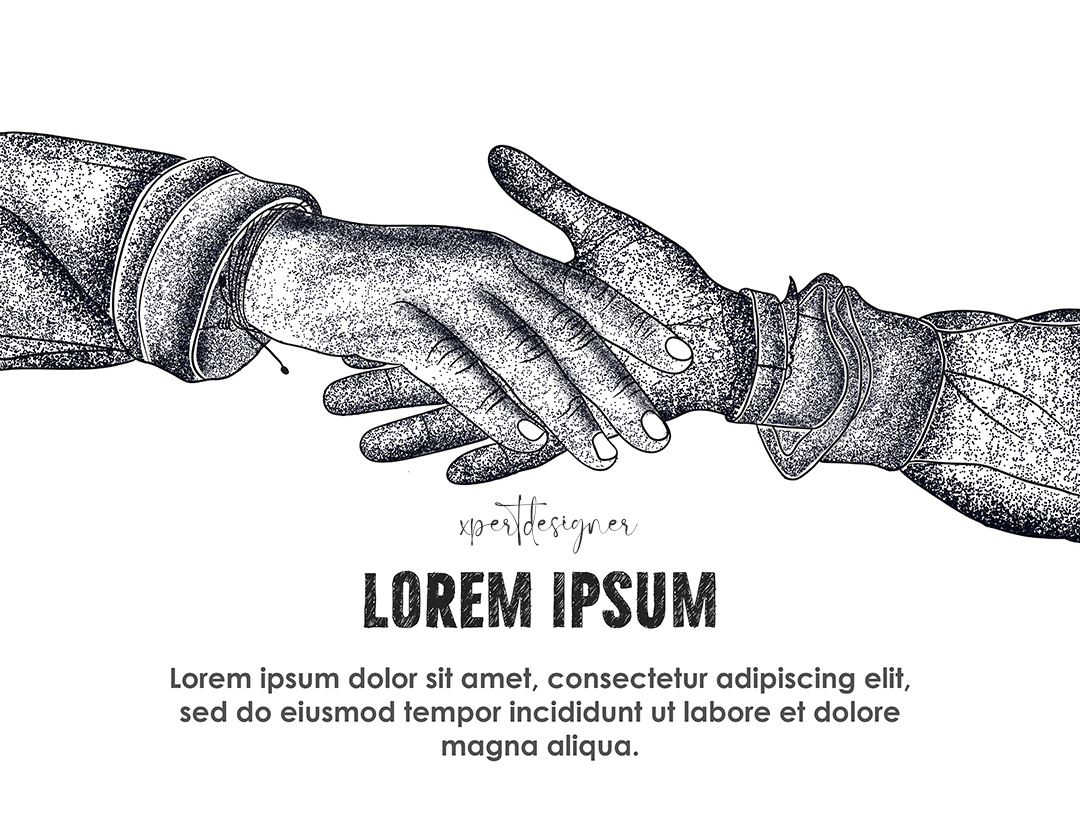Hand Drawn Stippling Art Holding Hands Together – Friendship Concept