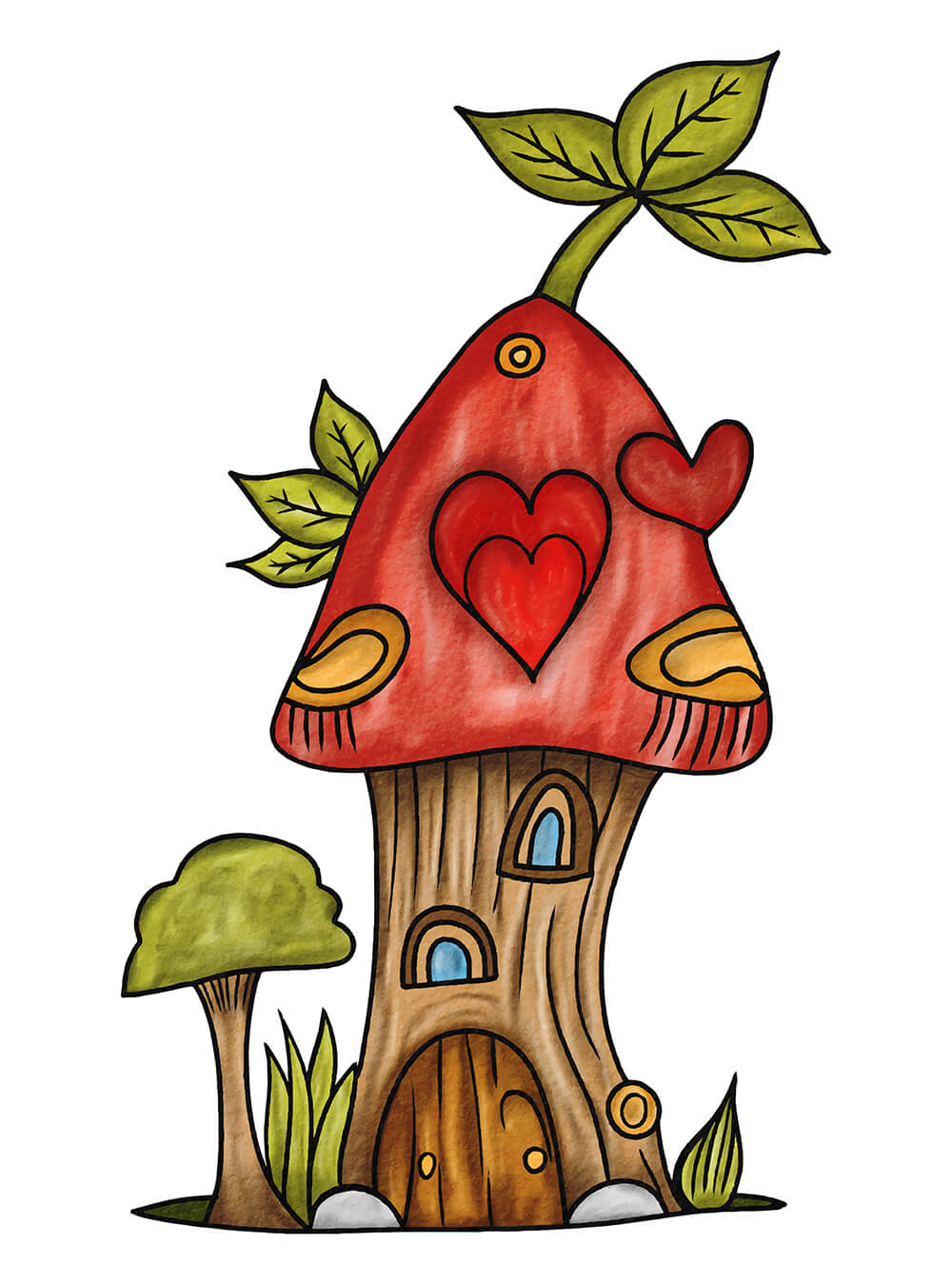 Hand Drawn Mushroom Watercolor Illustration