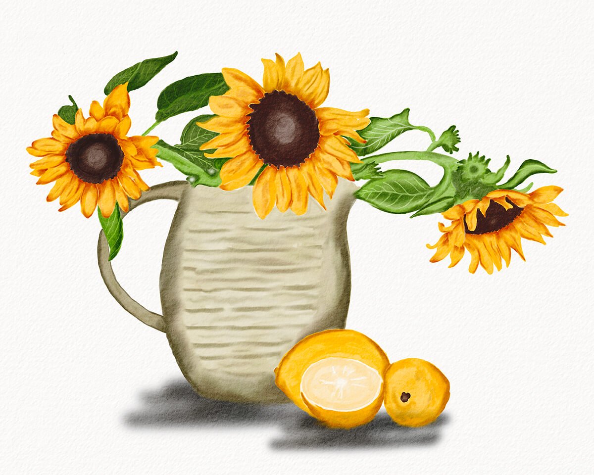Hand Drawn Watercolor Sunflower Illustration
