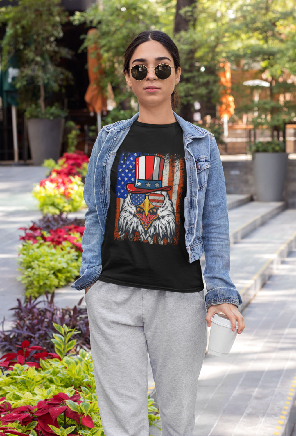 T-Shirt Design with American Flag and Eagle