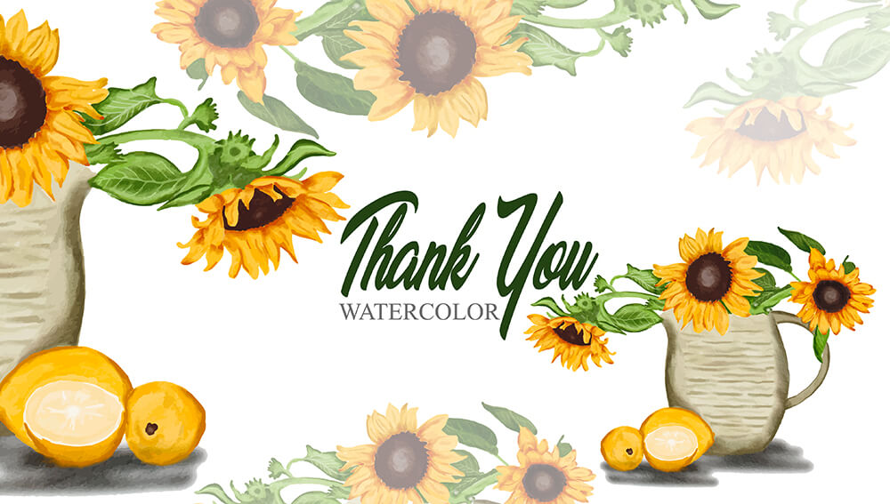 Hand Drawn Watercolor Thank You Card Sunflower Illustration