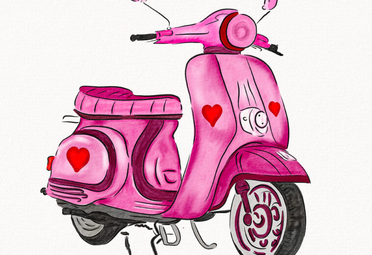 Hand Drawn Watercolor Cartoon Scooter Illustration